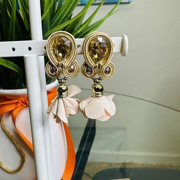 Handmade Dangle Drop Earrings with Chrystals Soutache handcrafted UniqueJewelry - Picture 4 of 9